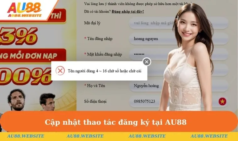 Cập nhật thao tác đăng ký tại AU88