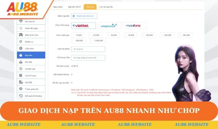 Giao dịch nạp trên AU88 nhanh như chớp