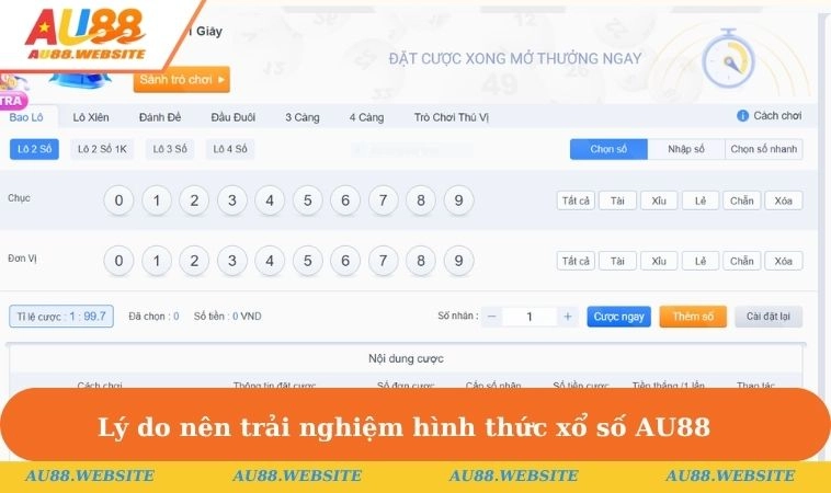 Điểm mạnh đáng kể của sảnh chơi lô đề tại AU88